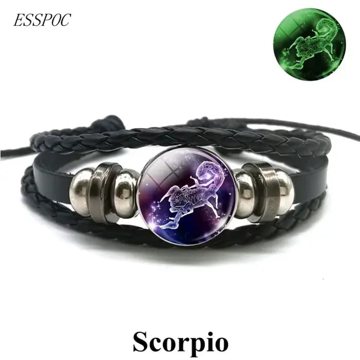 Gemini Leo balance scorpion sagittaire 12 Constellation Bracelet lumineux Bracelet en cuir zodiaque charme bijoux Bracelet pour hommes