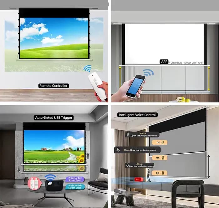 Écran de projection électrique encastré au plafond de 72 à 110 pouces, ALR gris cristal 16:9, anti-lumière pour projecteur à longue portée, 3D 4K 8K