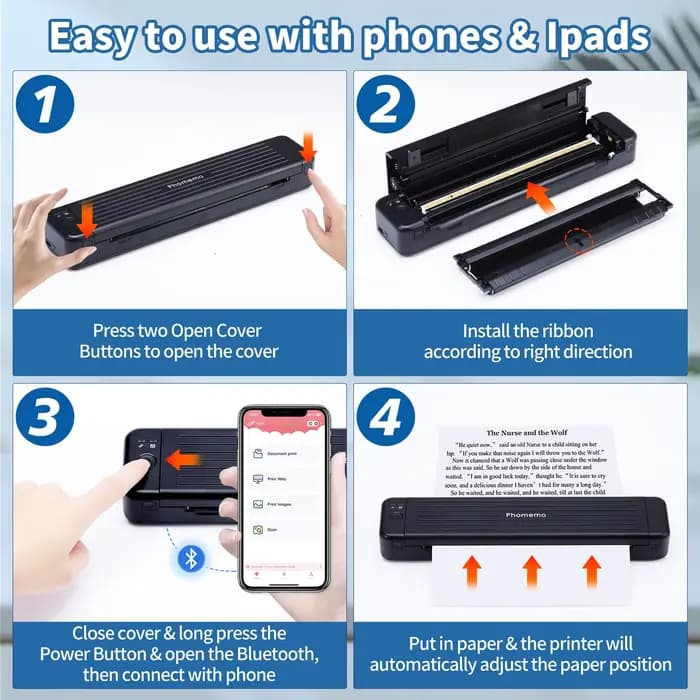 Ruban de transfert thermique pour cartouche d'imprimante P831, 2 pièces, pour imprimante Portable Phomemo P831 A4, prend en charge le papier à lettres A4/A5/B5 et les états-unis