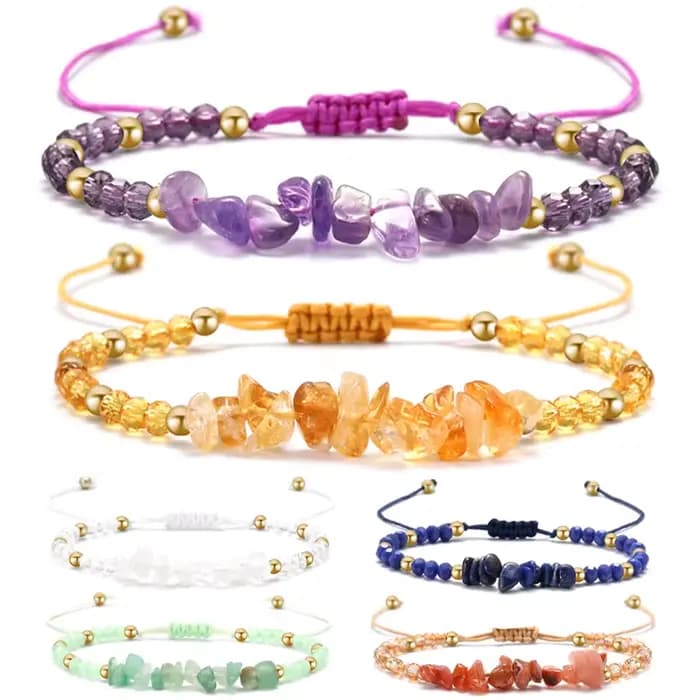 Bracelet bohème en pierre concassée en cristal, fait à la main, pour Couple, amitié, mode, perles en pierre simples, tressé, bijoux