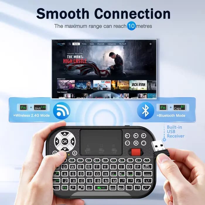 Clavier sans fil MRSVI 2.4G+BT avec rétroéclairage 8 couleurs, pavé tactile à molette de défilement et souris aérienne pour Smart TV/PC/Projecteur