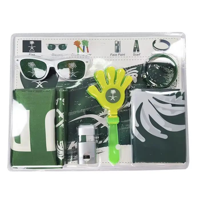 Kit d'accessoires pour supporters sur le thème du football 2026 : Peinture pour les yeux et le visage, écharpe de supporter à motif drapeau national, claquettes, bracelets et lunettes