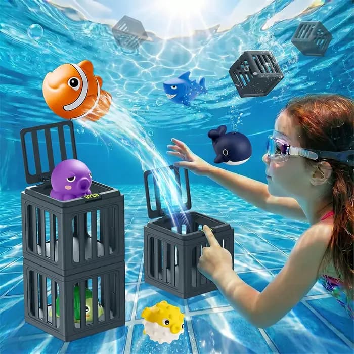 Jouets de plongée pour piscine pour enfants, jouets de natation avec boîte à poissons, animaux flottants adaptés aux enfants de plus de 3 ans
