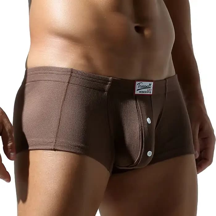 Sous-vêtements plats pour hommes, en coton synthétique, haute élasticité, rehaussés, avec décoration de boutons, coupe ajustée confortable, couleur unie.