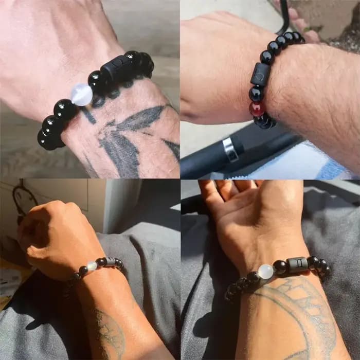 Bracelet tressé en pierre naturelle pour hommes et femmes, perles Reiki, bijoux de charme, bracelet de couple, 12 constellations, noir