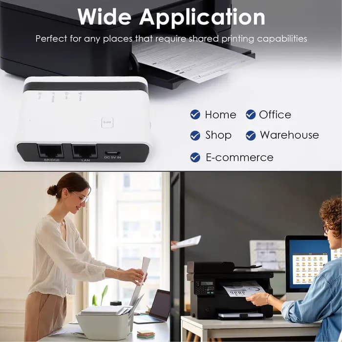 Serveur d'impression USB 10/100Mbps, partage de pont LAN, Modes autonomes filaires sans fil, serveur d'impression, prise en charge Plug and Play, 4 imprimantes EU