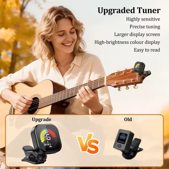 Accordeur de guitare New Bee à clip, écran couleur 360 ° Accordeur acoustique rotatif à accord ouvert pour guitare, basse, ukulélé, violon, violoncelle
