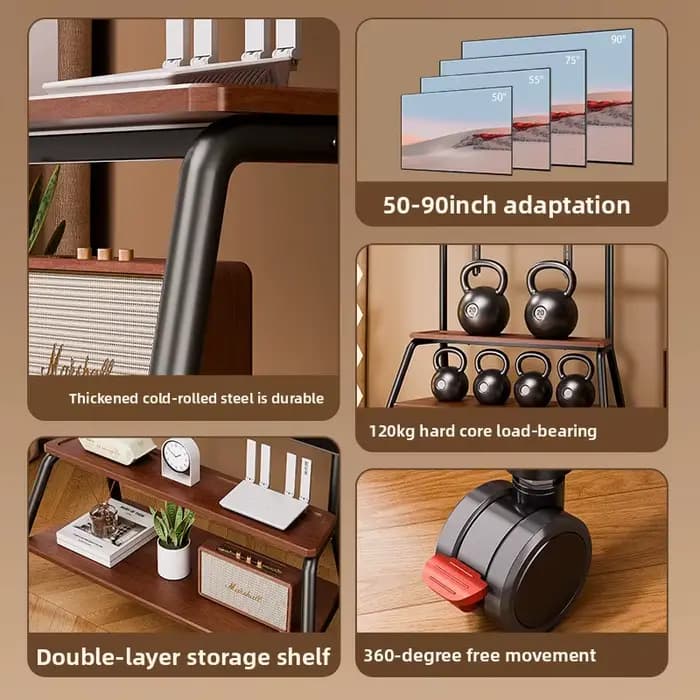 Support TV mobile sur pied avec roulettes pivotantes pour salon et chambre à coucher