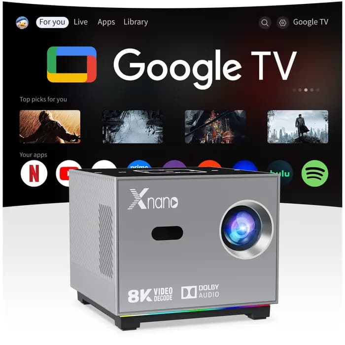 Xnano Portable Smart Projector Native 720P Support 8K Android9.0 190ANSI ARGB Lumière Double WiFi Projecteur de cinéma à domicile
