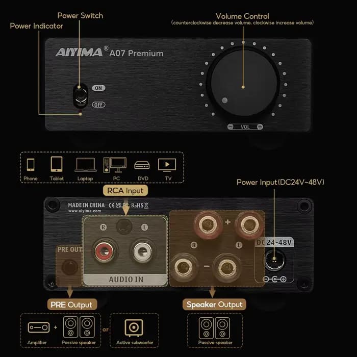Amplificateur de puissance AIYIMA A07 Premium TPA3255 300Wx2 Classe D Stéréo 2.0