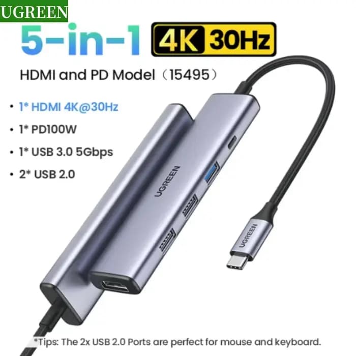 UGREEN 5 en 1 USB C Hub 4K HDMI USB HUB 100W adaptateur Multiport pour MacBook Pro/Air