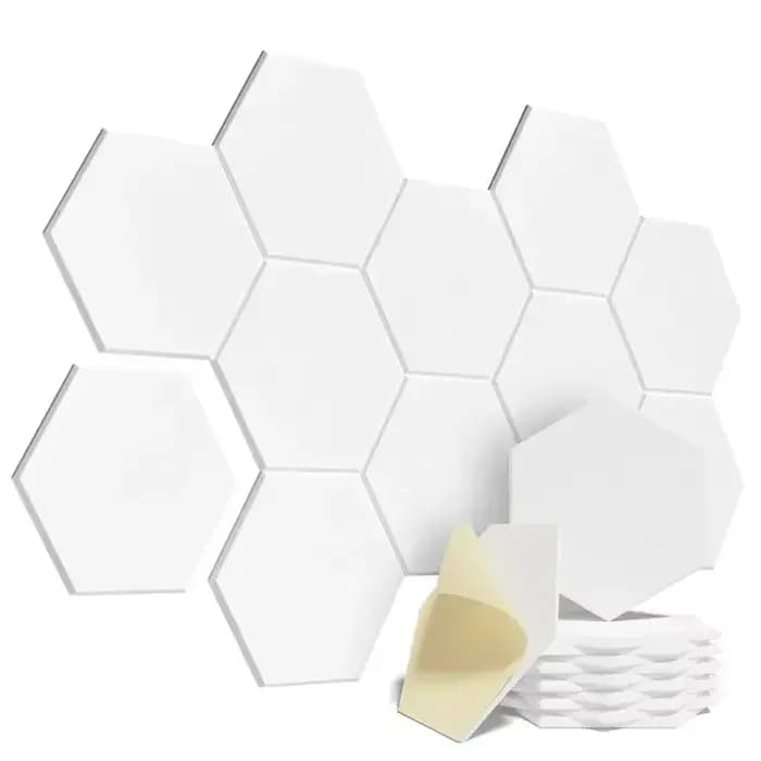 Panneau de mousse d'isolation phonique hexagonal auto-adhésif, 12 pièces, décoration pour maison, St