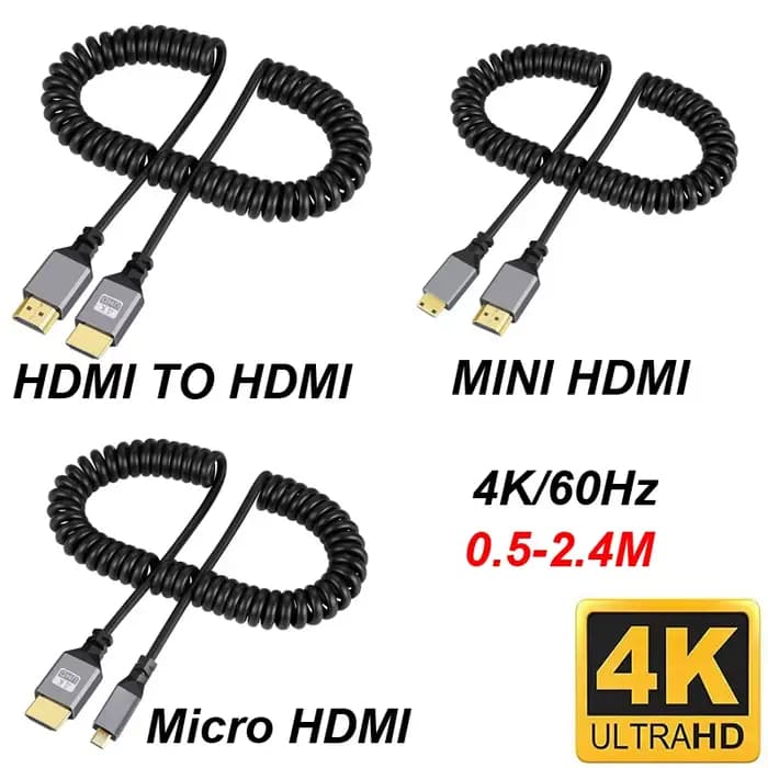 4K @ 60HZ 0.5-2.4M Compatible HDMI vers HDMI/MINI HDMI/Micro HDMI/extension enroulée câble en spirale Flexible