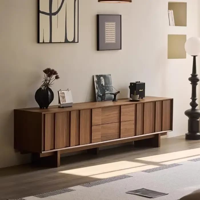 Meuble TV en Bois Massif Rétro Tan