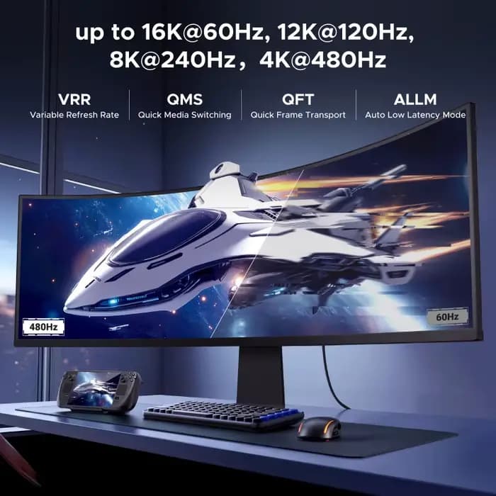Câble vidéo HDMI 2.2 UGREEN HD 2m tressé 16K@60Hz 4K 8K@240Hz 96Gbps pour PS5 TV PC Moniteur Ordinateur Switch