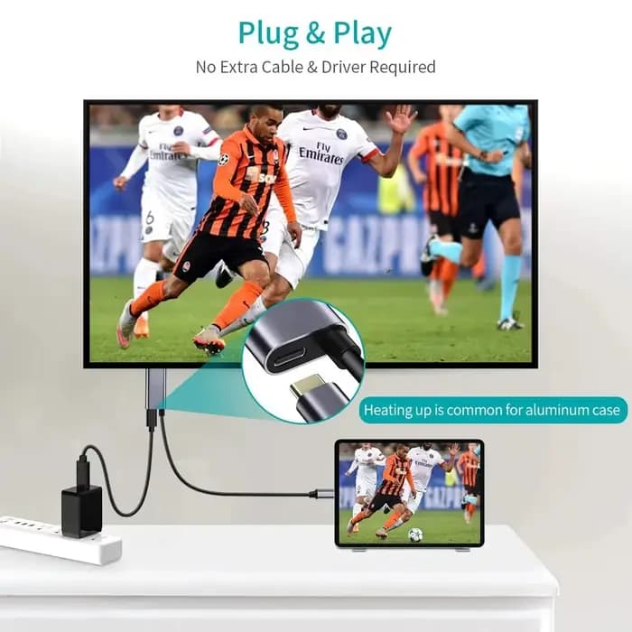 KEBIDU Câble vidéo USB C vers HDMI compatible 4K 30Hz/60Hz Type C avec charge PD 100W pour écran TV