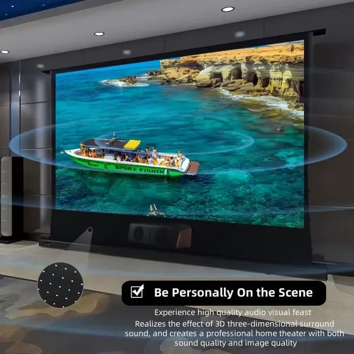 100 ''120'' 150 ''8K haut contraste ALR perforé acoustiquement Transparent écran de projecteur de sol à montée automatique pour Home cinéma