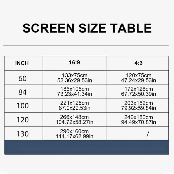 Écran de projection 60/84/100/120/130 pouces 16:9 pour cinéma maison, films, haute densité, extérieur, camping, écran de projection portable