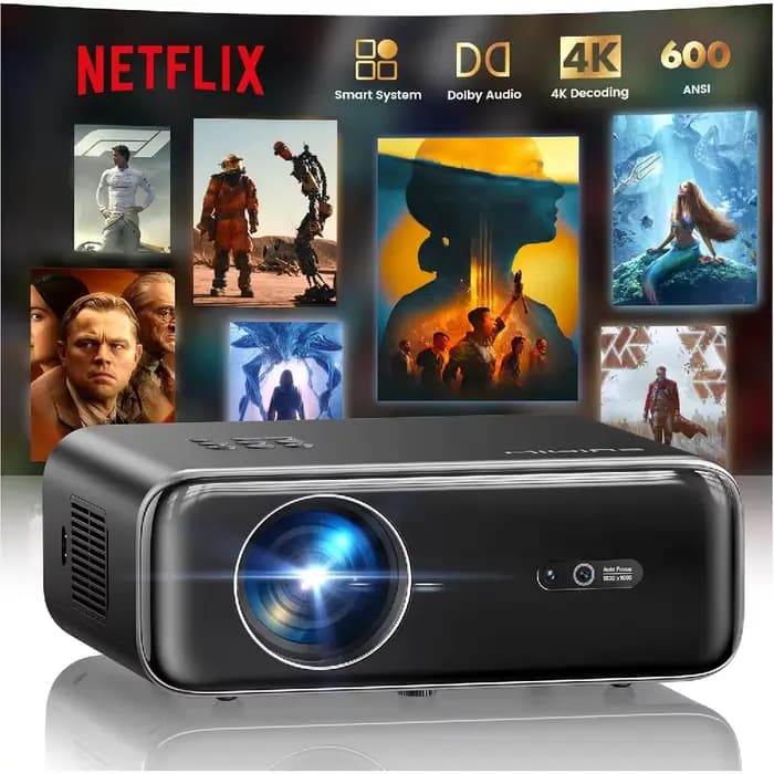 Projecteur extérieur intelligent WiFi Bluetooth, projecteur de films avec audio Dolby, double haut-p