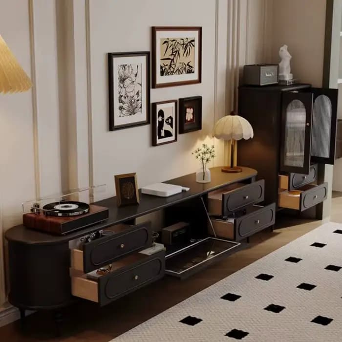 Support tiroirs meuble Tv décoration marron noir salons luxe