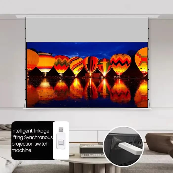 Écran de projection motorisé Aether Series 120 pouces Max Electric Fresnel 5.0 Pro LT avec coque blanche flottante