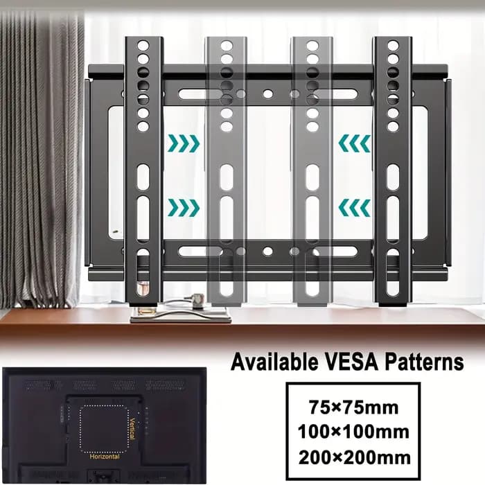 Support mural TV fixe pour la plupart des téléviseurs plats/incurvés de 14 à 32 pouces avec VESA maximum 200 x 200 mm