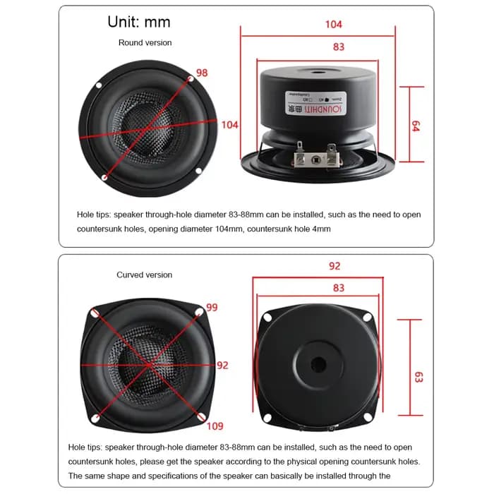 Lyele Audio caisson de basses 3.5 pouces 35W haut-parleur HiFi unité de basse 4/8 Ohm