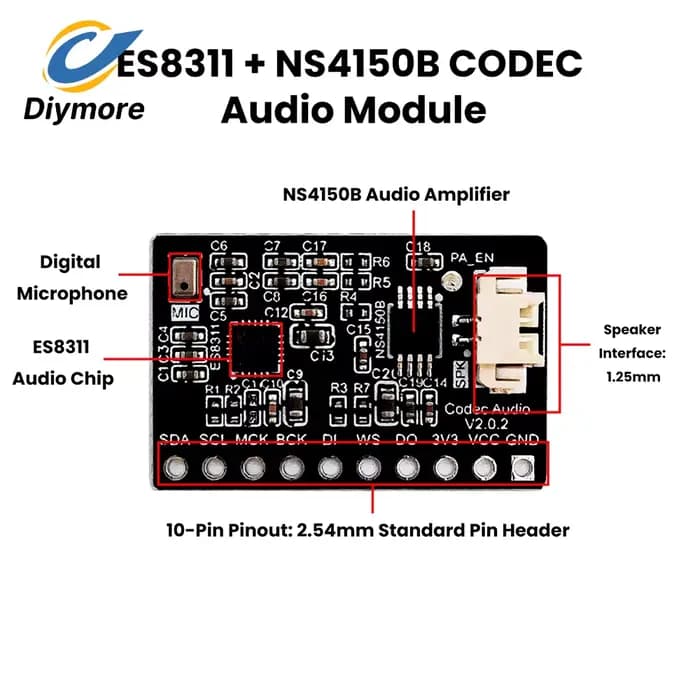 Module d'amplificateur audio avec microphone externe/intégré ES8311+NS4150B pour carte de développement ESP32 C3