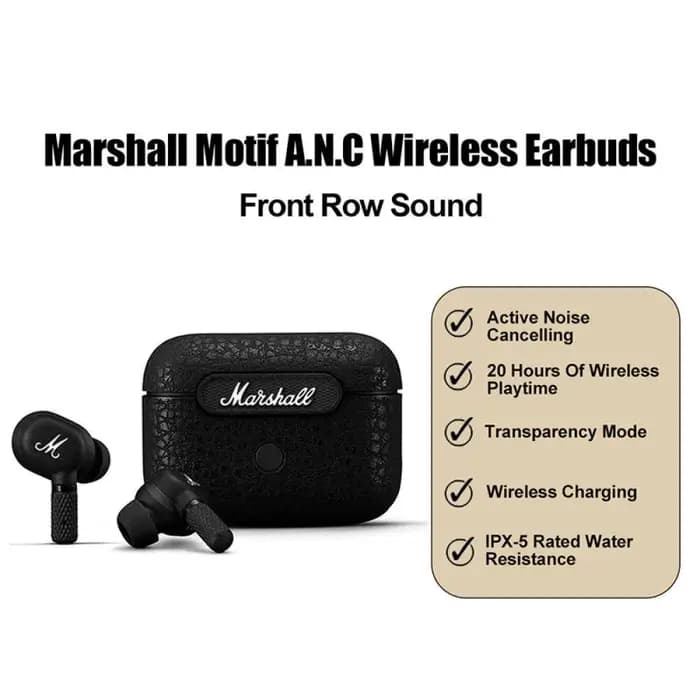 Écouteurs sans fil à réduction de bruit pour casque audio Bluetooth Marshall Motif A.N.C TWS pour Op