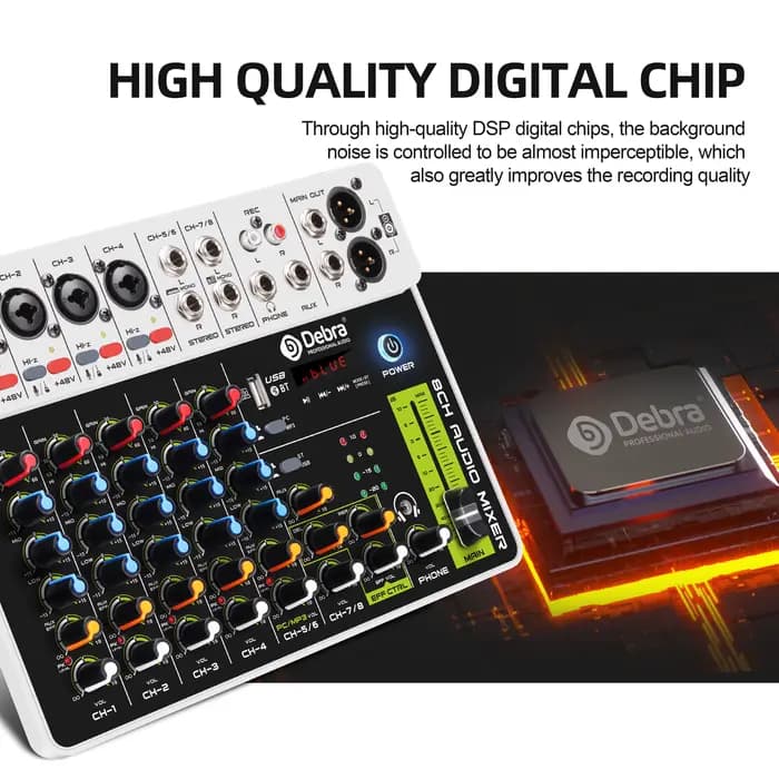 Interface audio V8 avec Bluetooth 5.0 et alimentation fantôme pour enregistrement sur ordinateur