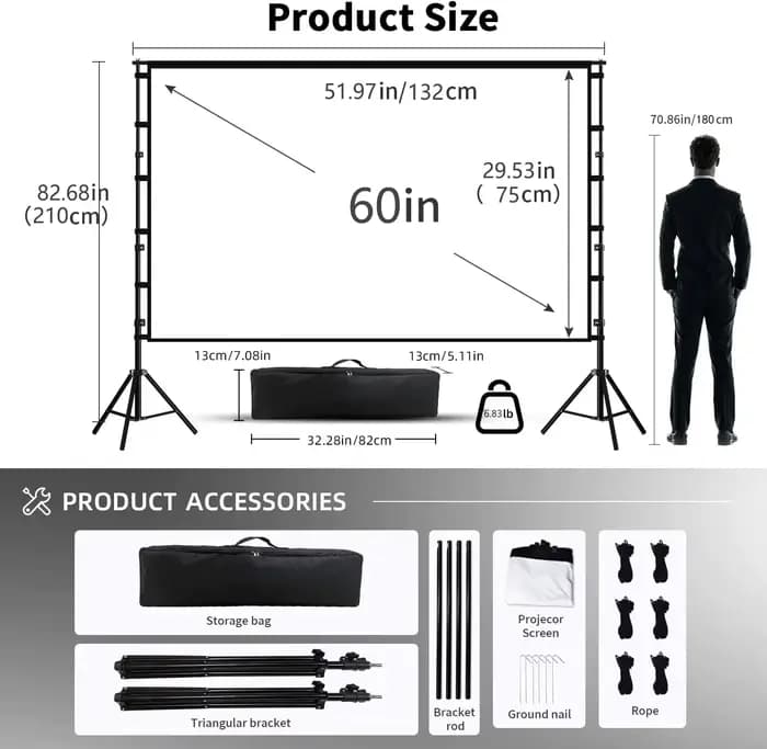 Écran de projection extérieur grand format LEJIADA à double support, blanc, anti-plis, pour la maiso