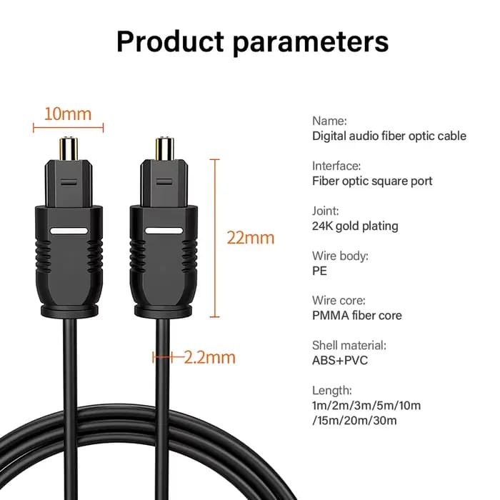 Câble Audio optique PMMA cordon à fibres optiques numérique adaptateur Toslink SPDIF pour PS4 PS5 TV caisson de basses barre de son 1m 2m 5m 10m 20m 30m