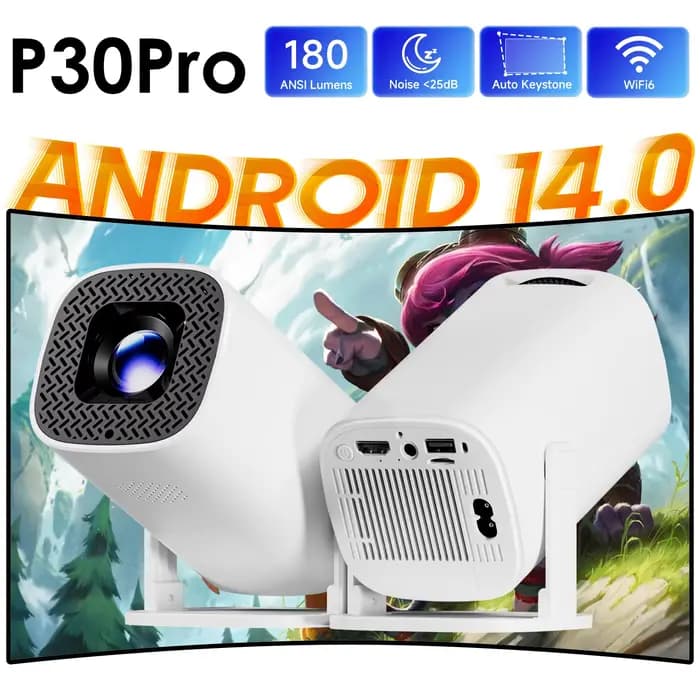 HONGTOP P30PRO Mini projecteur intelligent Android 14 WiFi6 BT 5.0 prise en charge 4K 1280*720P