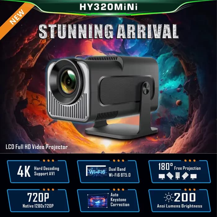 Projecteur 4K HY320 mini 720P Double Wifi6 BT5.0 Cinéma Domestique Extérieur Film Intelligent