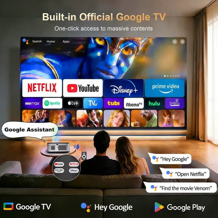 Projecteur HORLAT T09MAX Google TV 4K 40000 Lumens WiFi6 BT5.2 Télécommande Mise au point automatique Full HD 1080P