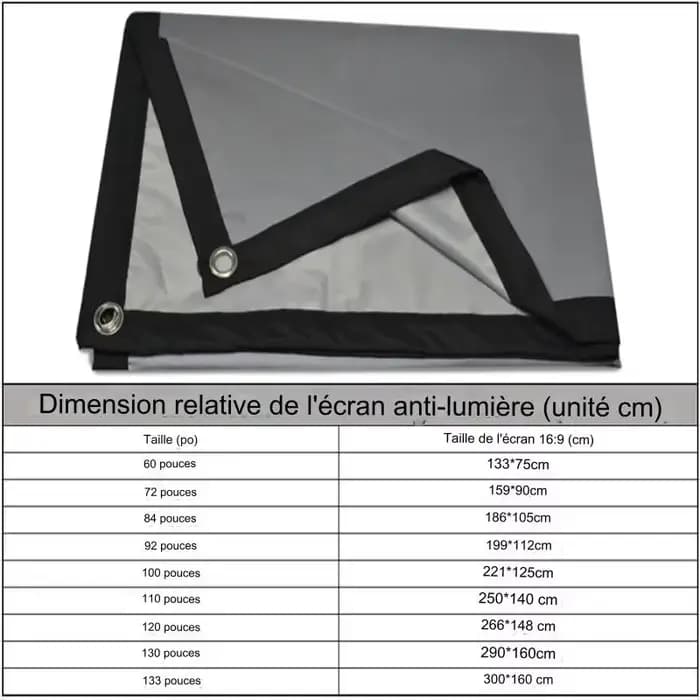 LEJIADA écran de projecteur 60-133 pouces métal gris Anti-lumière 16:9 bordure noire Portable avec trous