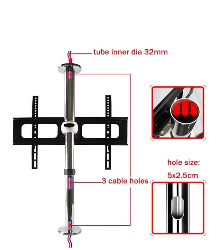 Nouveau support de montage pour TV LCD en acier inoxydable de 23 à 65 pouces rotatif dans le mur de séparation hauteur