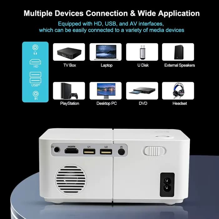 Projecteur d'images portable HD300 Full HD 1080P 4K 3D pour films, WIFI, LED, mini projecteur, Smart TV, home cinéma, intérieur