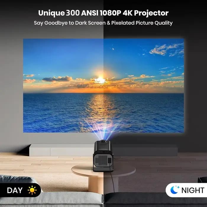 Projecteur HY320 natif 1080P 4K WiFi6 BT5.2 Correction automatique de la distorsion trapézoïdale 180° °