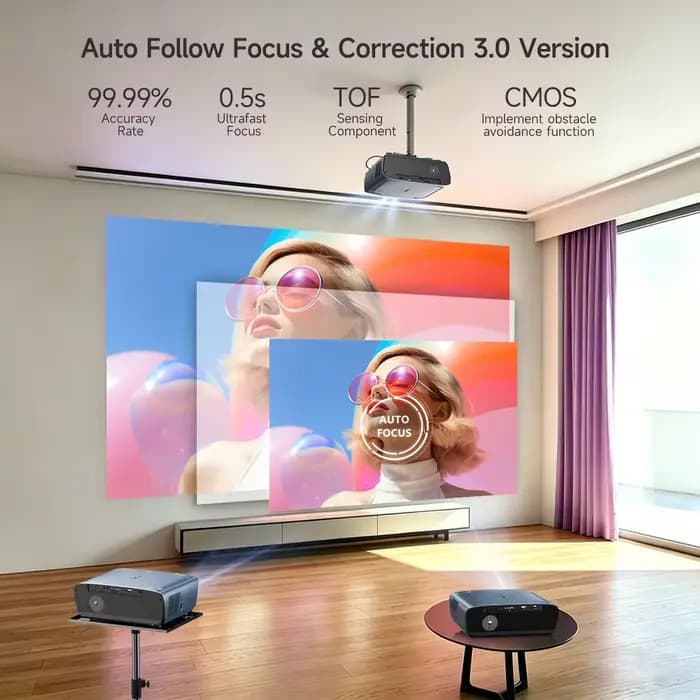 CAIWEI S7+ Projecteur Vidéo 4K Ultra HD 4000 ANSI Home Cinéma Android pour Films Mise au Point Automatique Smart TV Projecteurs de Faisceau pour Extérieur