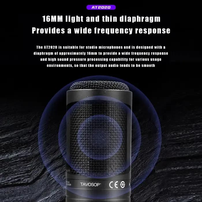 Microphone à condensateur cardioïde filaire TAVOSOP AT2020 pour chant