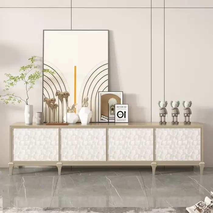 Meuble TV Rétro de Luxe en Bois Massif avec Rangement
