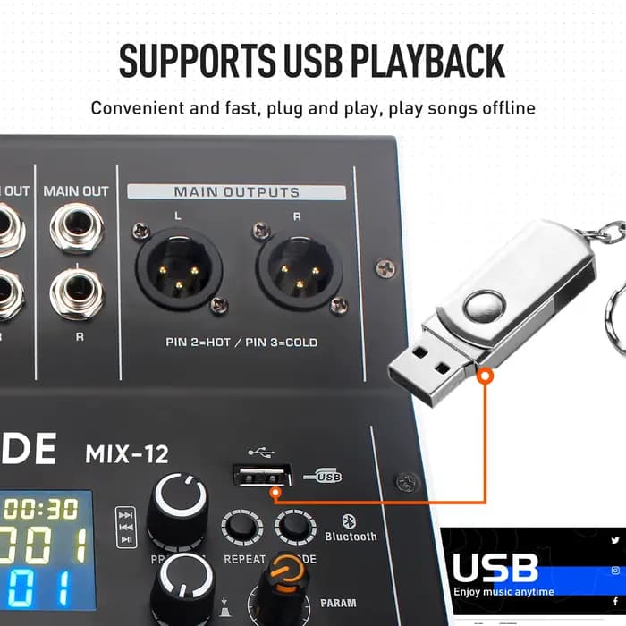 Console de mixage Audio professionnelle à 12 canaux