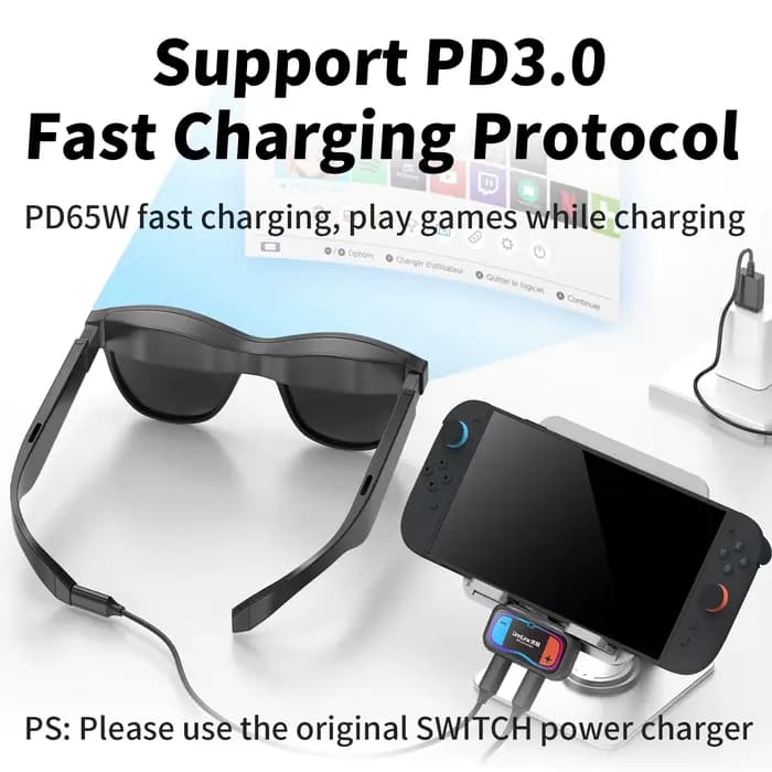 Adaptateur USB-C Unnlink 4K@60Hz pour lunettes AR et chargeur pour Nintendo Switch 2