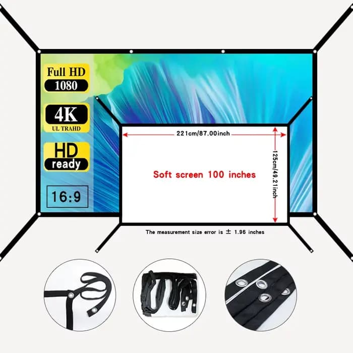 Écran de projection pliant mural de 60-72-84-100-120-150 pouces