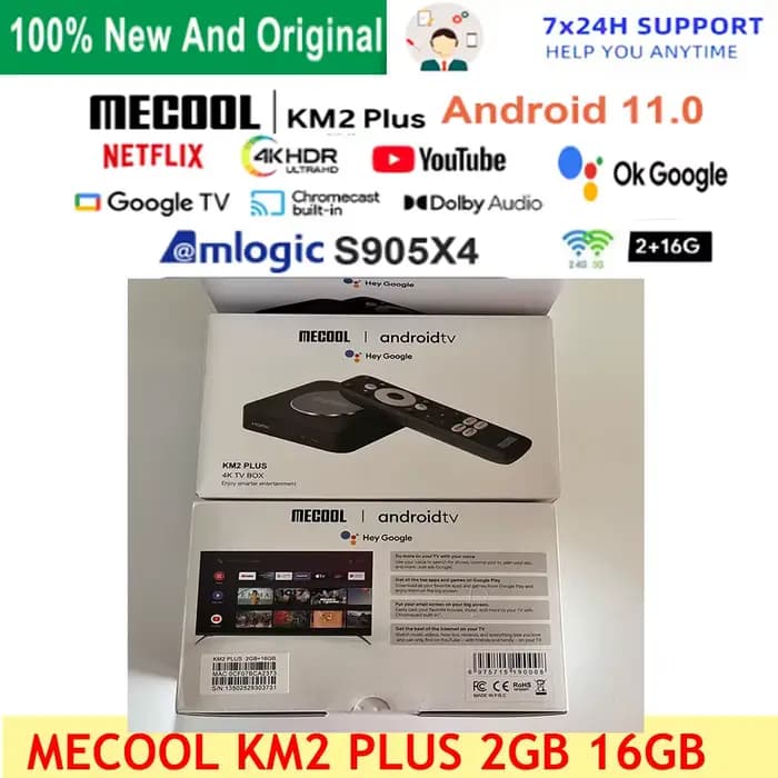 Mecool KM2 Plus Smart TV Box Netflix 4K Amlogic S905X4 Android 11 DDR4 2GB 16GB SPDIF WiFi Prime vidéo Multi Streamer HDR10