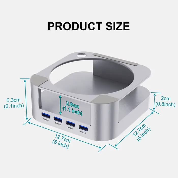 Boîtier Hub USB-C pour Mac Mini M4/M4 Pro avec support de fixation USB3