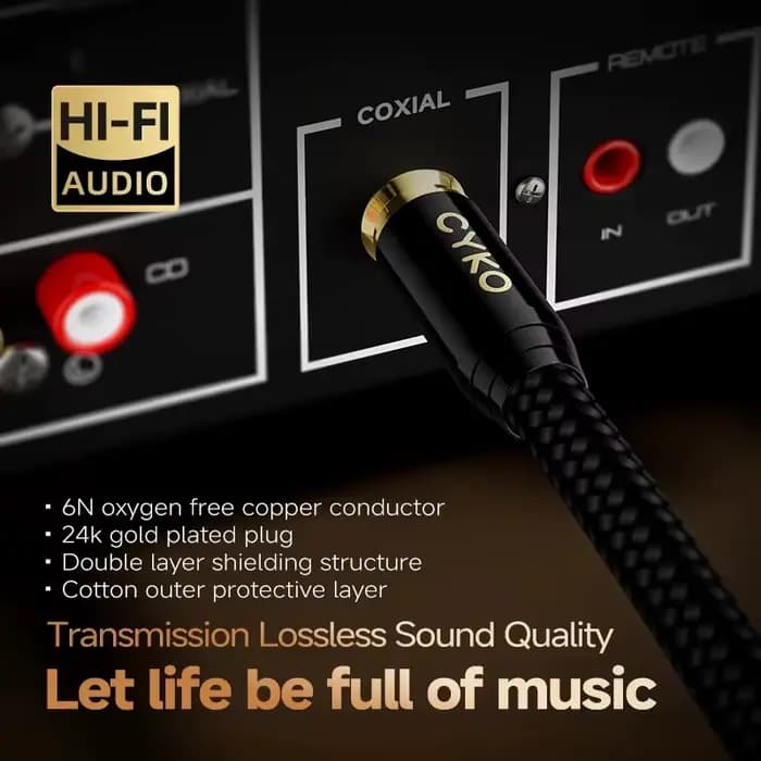 Câble Coaxial Audio numérique 75Ω haut de gamme Rca vers Rca mâle SPDIF