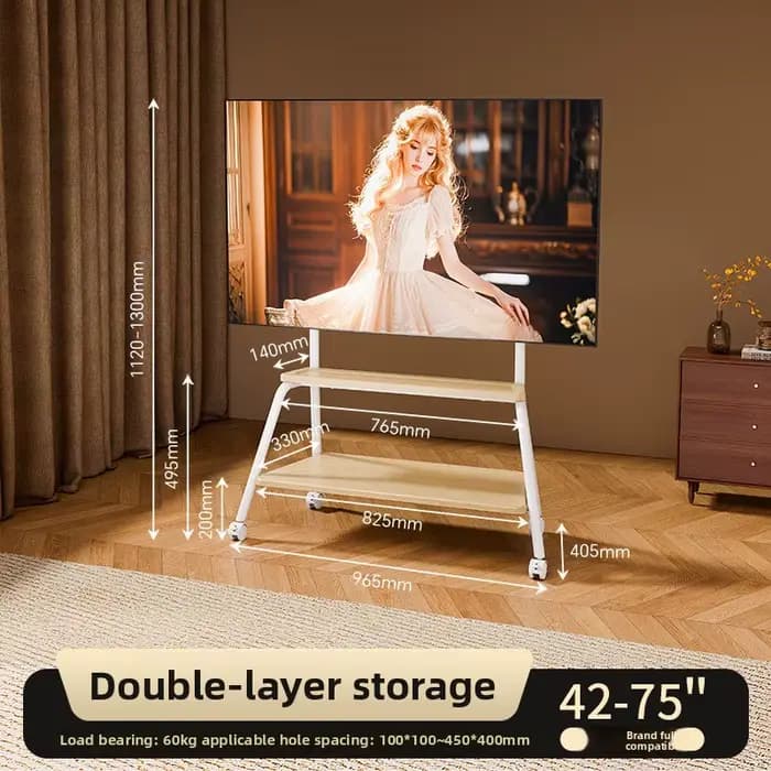 Support TV mobile sur pied avec roulettes pivotantes pour salon et chambre à coucher