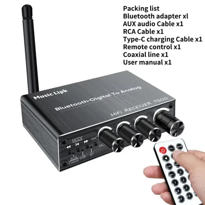 T500 Bluetooth 5.4 récepteur Audio DAC AUX RCA USB Coaxial optique 6.5MM Microphone karaoké Hifi sté